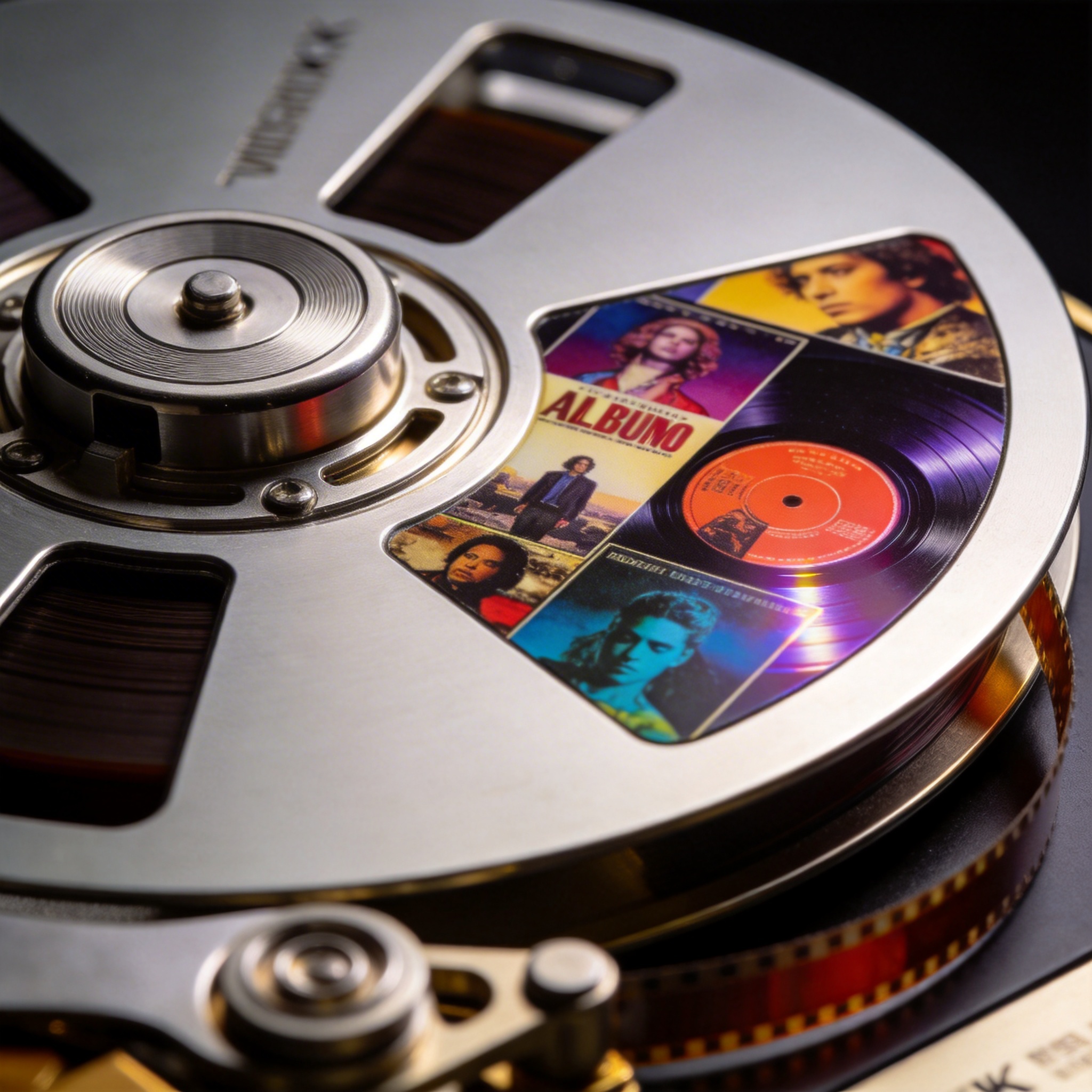 Custom printed reel-to-reel tape with album artwork